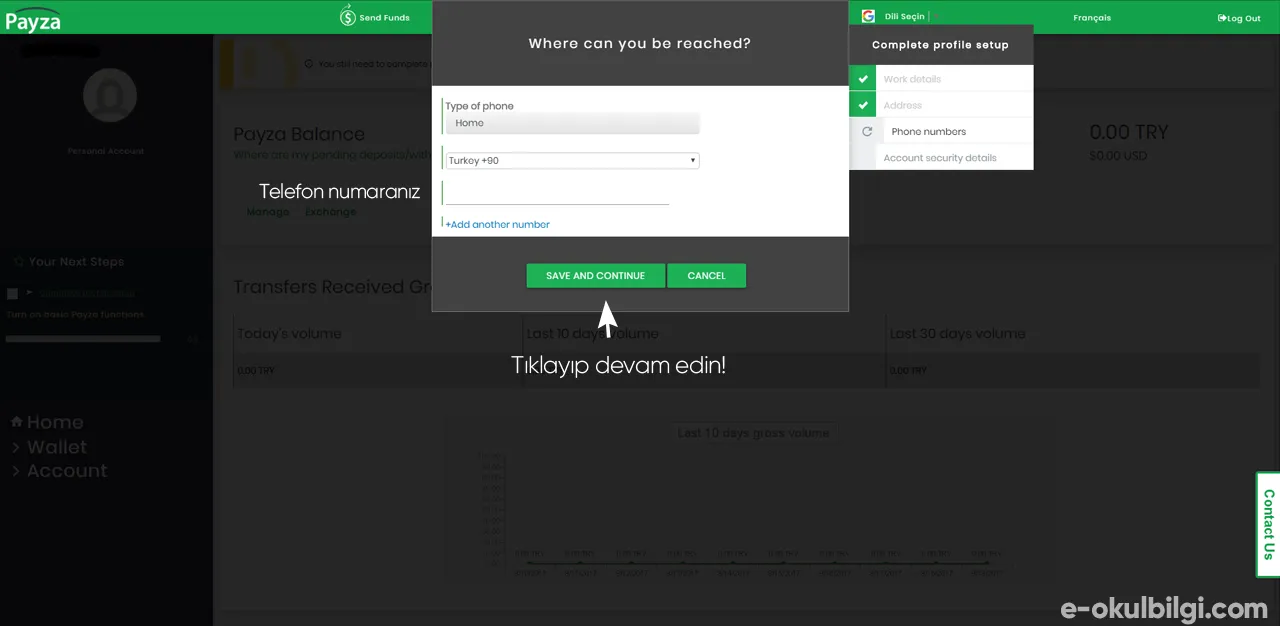 Payza hesaba telefon ekleme